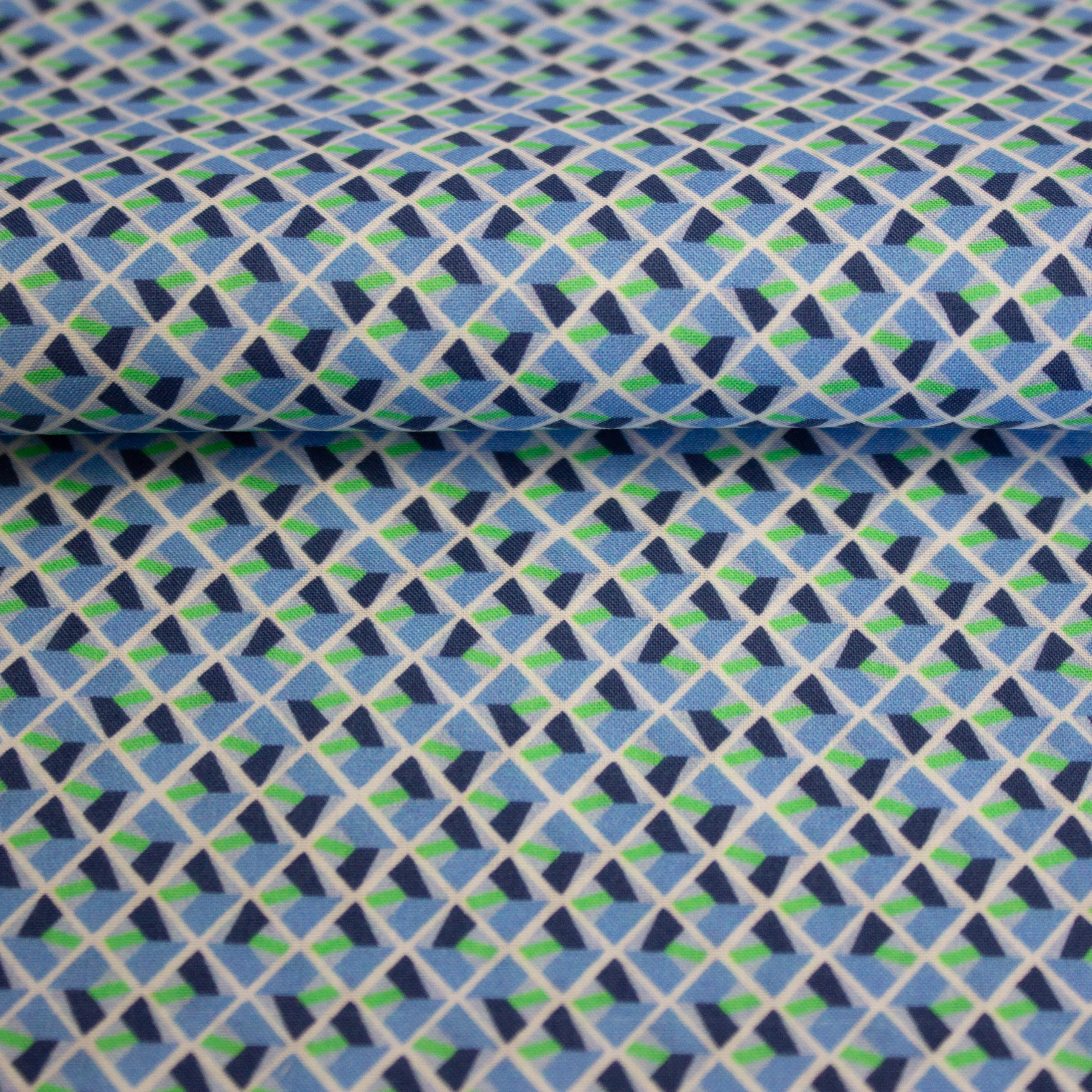 Katoen poplin ruitjes met blauw en groen